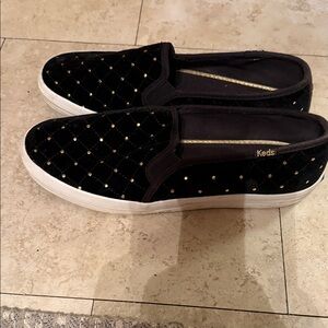 Keds Black and Gold Quilted Slip-On Sneakers
